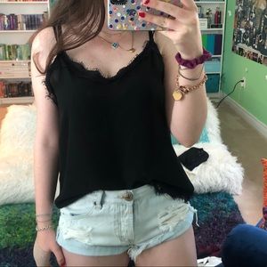 Zara black lace cami w polka dot fabric